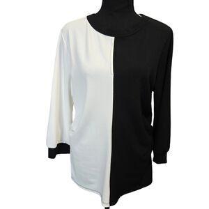 ⭐️NWT New York & Company Black White Colorblock Tunic Top Sz L